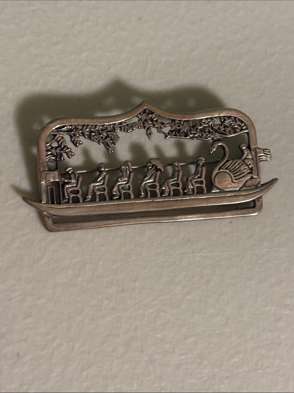 Vintage Hand & Hammer Swan Boat Brooch in Sterling Silver